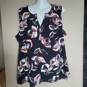 Catherine Malandrino Black and Red Floral Blouse, Size Large